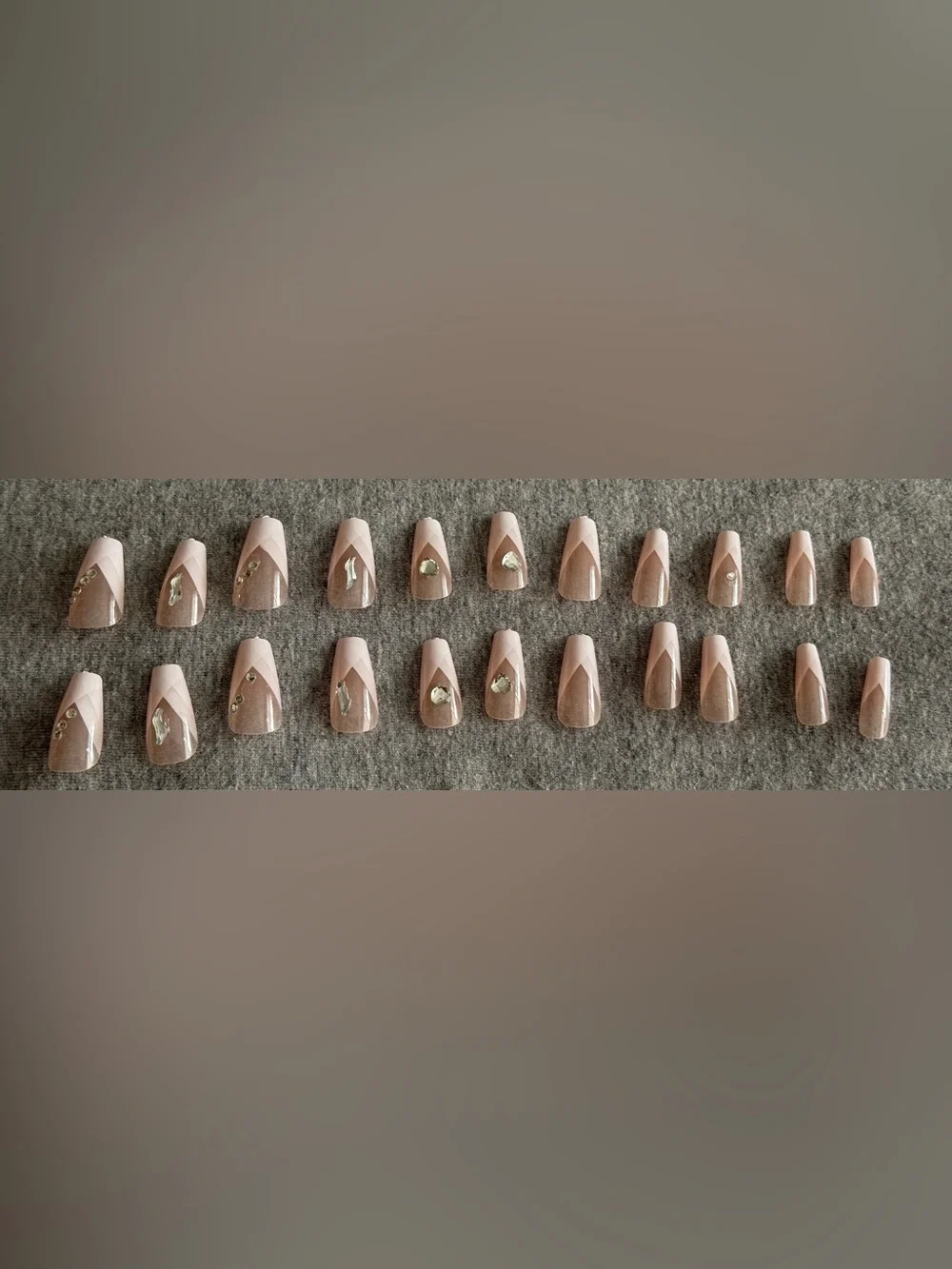 Neutral Nude Press-On Nails Set with Rhinestone Accent
